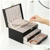 Schmuckschatullen Drei Schichten Retro Hochwertige Pu-Box mit Halskette Haken Ohrringe Ring Armband Aufbewahrungskoffer Grüne Farben Drop Lieferung DHEV6