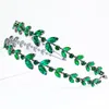 Hårklipp stonefans lyxigt grönt kristall pannband lämnar tillbehör boho brud tiara strass bröllop smycken för kvinnor