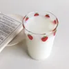 Wine Glasses 300ml Strawberry Cute Glass Cup With Straw Creative Transparent Water Cup Student Milk Heat Resistant Glass Nana 230906
