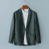 Abiti da uomo Giacca blazer in lino per uomo Primavera Autunno Abbigliamento in cotone Estate Casual Manica lunga Abito singolo Uomo Sottile