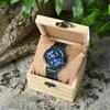 Wristwatches BOBO BIRD Mens Wooden Watch Classic Blue Military Chronograph Top Quartz Wristwatch Japanese Movement Box Custom 230905