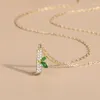 Chains 925 Sterling Silver Realistic Plant Necklace Shiny Zircon Diamond Bamboo Green Leaf Gemstone Pendant Fine Jewelry For Women Men