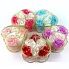 Couronnes de fleurs décoratives 6pcs / set rose savon fleur boîte-cadeau panier en fer plaqué or roses artificielles créative saint valentin mariage Dhjvn