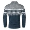 Men's Sweaters Stretchy Men Sweater Polyester Stylish Retro Print Cardigan Slim Fit Stand Collar For Fall Winter