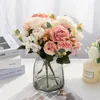 Decorative Flowers Artificial Vintage Silk Roses Hydrangea Peony Simulation Bouquet Bridal Handheld Wedding Home Decor