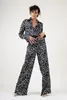 Pijamas femininos 2023 outono moda pijama conjunto cetim solto e confortável loungewear preto leopardo calças de mangas compridas 2 pçs