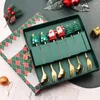 Dinnerware Sets 6Pcs/Set Christmas Fork Spoon Kit With Gift Box Stainless Steel Xmas Charm Topper Long Handle Cutlery Utensils Festival