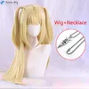 Cosplay شعر مستعار أنيمي مذكرة الموت misamisa cosplay wig long أصفر مزدوج الذيل misa amane مقاومة للحرارة شعر امرأة حزب شعر مستعار حرة Cap 230906