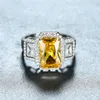 Cluster Rings Geometric Yellow Topaz Engagement For Women 925 Sterling Silver Square Citrine Gemstone Ring Wedding Jewelry Bridal Gifts