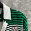 Mens Sweaters Casablanca Sweater High Quality Green Stripe Hollow Out Knitted Short Sleeve Tops Fashion Streetwear Men Women Casa Shir 230905