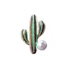 Brooches Cute Cactus Rhinestone Brooch Women Pearl Breast Pin Painted Gold Color Garments Lady Coats Accessories Fashion Jewelry