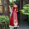 Etniska kläder Kvinnor Retro Chinese Wedding Dress SEALKINS PEADING EMBRODERY Traditionell Cheongsam Vintage Red Formal Qipao