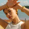 Youthway – ensemble de collier et boucles d'oreilles en cuir de cuivre doré, Bracelet de perles extensible, étanche, bijoux de fiançailles et de mariage pour femmes