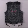 Men's Vests Black Genuine Leather Vest Men Motorcycle Style Plus Size 5XL Real Cowhide Spring Slim Fit Short Skulls Embroidery Biker Coat