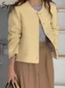 Kadın Yün Karışımları Syiwidii ​​Katı Yün Palto Kadınlar Sonbahar Kış Kış Vintage Uzun Kollu O Boyun Ceket Moda Gevşek Düğme Tüvey Ceket 230905