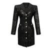 Frauen Trenchcoats 2023 Herbst Weibliche Vintage Schwarz Pendler Temperament Anzug Kleid Licht Gekocht Pailletten Spitze 20239