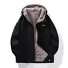 Chaquetas para Hombres Ropa De Moda Invierno Con Capucha Sherpa Forrado Chaqueta Gruesa Cálida Juventud Casual Abrigos De Algodón Sueltos Masculino Más Terciopelo Cremallera Tops