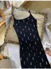 2023 Summer Black Solid Color Dress Sleeveless Square Neck Sticked Rhinestonekne-Lengen Casual Dresses S3S01M093