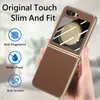 Flip5 Lychee Pattern Shell for Samsung Galaxy Z Flip4 Flip 5 Plating Business Planning Leather مع فيلم فولاذي