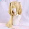 Cosplay شعر مستعار أنيمي مذكرة الموت misamisa cosplay wig long أصفر مزدوج الذيل misa amane مقاومة للحرارة شعر امرأة حزب شعر مستعار حرة Cap 230906