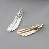 Hair Clips Alloy Metal Feather Leaf Shape Chips Pins Vintage Luxurious Rhinestone Inlaid Headwear Hairpins Jewelry Trendy Teens Gift