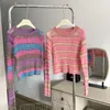 Women's Sweaters Long Sleeve Striped Sweater Korean Argyle See-Through Fashion Vintage Casual Party College Pullover