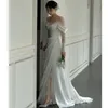 Ethnic Clothing Women's French Simple Satin Lace High Split Wedding Dress Elegant Spaghetti Strap Ball Gown