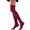 Chaussettes au-dessus du genou pour femmes, bas de cuisse Cosplay, bottes longues à rayures colorées