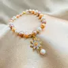 Bedelarmbanden Leuke Vrouwelijke Witte Parel Armband Luxe Geel Goud Kleur Bloem Sneeuwvlok Grote Ronde Bruiloft Voor Vrouwen