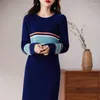 Kadın Sweaters Yüksek Kaliteli Merino Yün Örme Temel Sweater yaka Uzun kazak Sonbahar Elbise Kore Moda Top