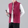 Gilets pour hommes 2023 Summer Automne Hommes Chinois Style Vintage Linge Hommes Sans Manches Hanfu Cardigan Mâle Harajuku Point Ouvert Gilet