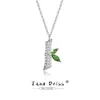 Chains 925 Sterling Silver Realistic Plant Necklace Shiny Zircon Diamond Bamboo Green Leaf Gemstone Pendant Fine Jewelry For Women Men