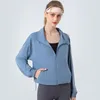 LU-009 Yoga outfit Standing Neck Sports Jacket Top Female Fashion Drag en ritningsrep Långa ärmar Löst tunn löpning Fitness Suit Coat