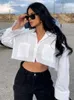 Women's Blouses Tossy Lapel Pocket Casual Shirts For Women Long Sleeve Loose Patchwork Crop Top Y2k Outfit Solid High Street Cardigan Blouse
