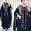 Casual Kleider Maxi Kleid Frauen Stickerei Diamant Lose Sommer Muslimischen Mode Elegante 2 Stück Set Lange Weibliche