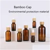 Garrafas de embalagem Atacado frasco conta-gotas de vidro âmbar com tampas de bambu Óleos essenciais Frascos de amostra para líquidos cosméticos 15ml 20ml OT6OB