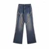 Men's Jeans PFNW Tide Wide Leg Design High Waist Denim Pants Spring Autumn Loose Ragged Edge Elegant Fashion Trousers 12Z4541