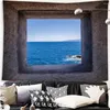 Tapisseries Imitation fenêtre paysage de montagne tapisserie mer à l'extérieur de la forêt tenture murale maison chambre dortoir décor couverture en tissu