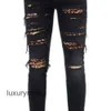 Jean Designer Amirrs Jeans 2023 Amirrsy Slp Stijl Pluizig Luipaard Patch Gestikt Gat Elastisch 200B