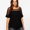 Tshirt da donna Plus size Summer Top Top Women Mesh Patchwork Sonta Short Black Sliose Tshirt Abbigliamento femmina 6xl 7xl 8x 230905