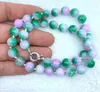 Chaînes Magnifique collier de perles rondes en jade vert violet de 8 à 10 mm, 18 à 25 pouces