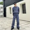 Men's Tracksuits NOYMEI Denim Two Pieces Set Fashion Korean Style Lapel Casual Jacket Straight Wide Leg Pants All match Autumn Suits WA2783 230906