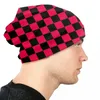 Berety czarne i czerwone szachownicze wzór czaszki czapki na zewnętrzną zimową ciepłą czapkę dzianinową dorosłą w ​​kratę geometryczne czapki maski