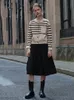 Women Sweters 90. Załoga szyi w paski Cropled Cadigan Sweter Sweter Modna moda w pojedynczym piersi Y2K Preppy Style Korea Ubrania C002 230905
