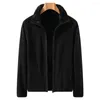 メンズジャケットソリッドカラー濃厚な暖かいジャケット両面極フリース冬のコート付き首輪長袖ポケット