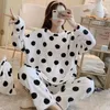 Kvinnors sömnkläder kvinnor pajamas sätter vinter flanell sammet pajama 2 stycken pjs tecknad pijamas mujer kvinnlig loungewear casual hemkläder