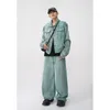 Herrspårar modekläder denim topp med byxor kostym 2023 casual koreanska gatan set fasta färgelement kläder kläder
