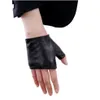 Модные женские перчатки из овчины с половиной пальца, перчатки из натуральной кожи для вождения, женские однотонные черные варежки без пальцев1245E