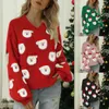 Maglioni da donna Maglione lavorato a maglia di Natale da donna Felpe pullover girocollo con motivo testa di Babbo Natale carino per maniche lunghe