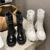 Boots Platform Patent Leather Rivet Women Autumn Punk Motorcycle Block Heel Gothic Shoes Ankle 230905